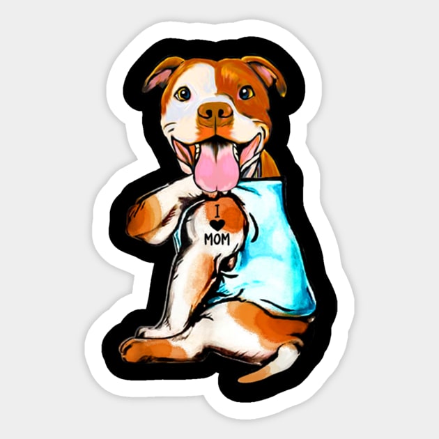 Funny Dog Pitbull I Love Mom Tattoo Gift T-Shirt Sticker by Danielss